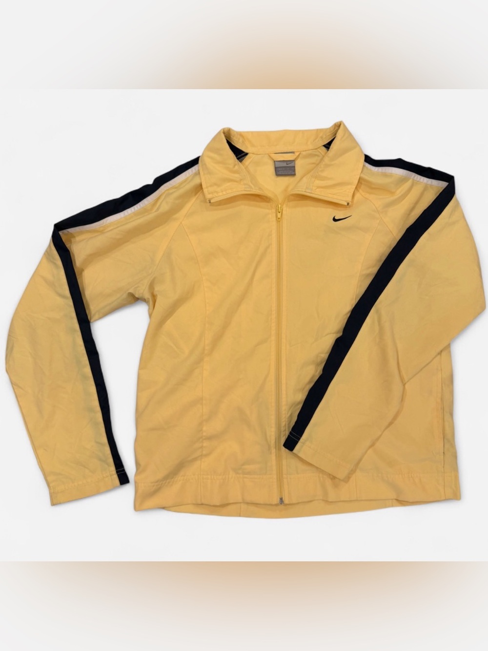 Vintage Y2K Nike Butter Yellow Striped Track Jacket | Medium